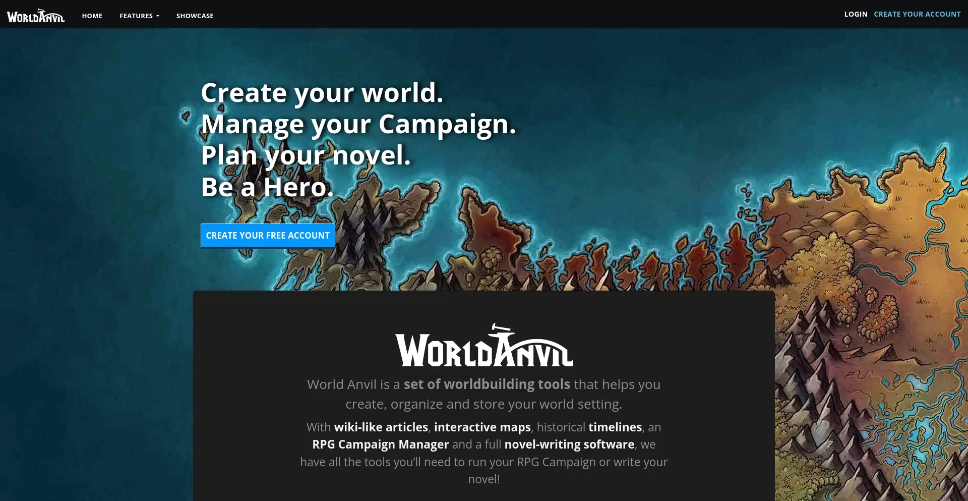 Screenshot of worldanvil.com homepage