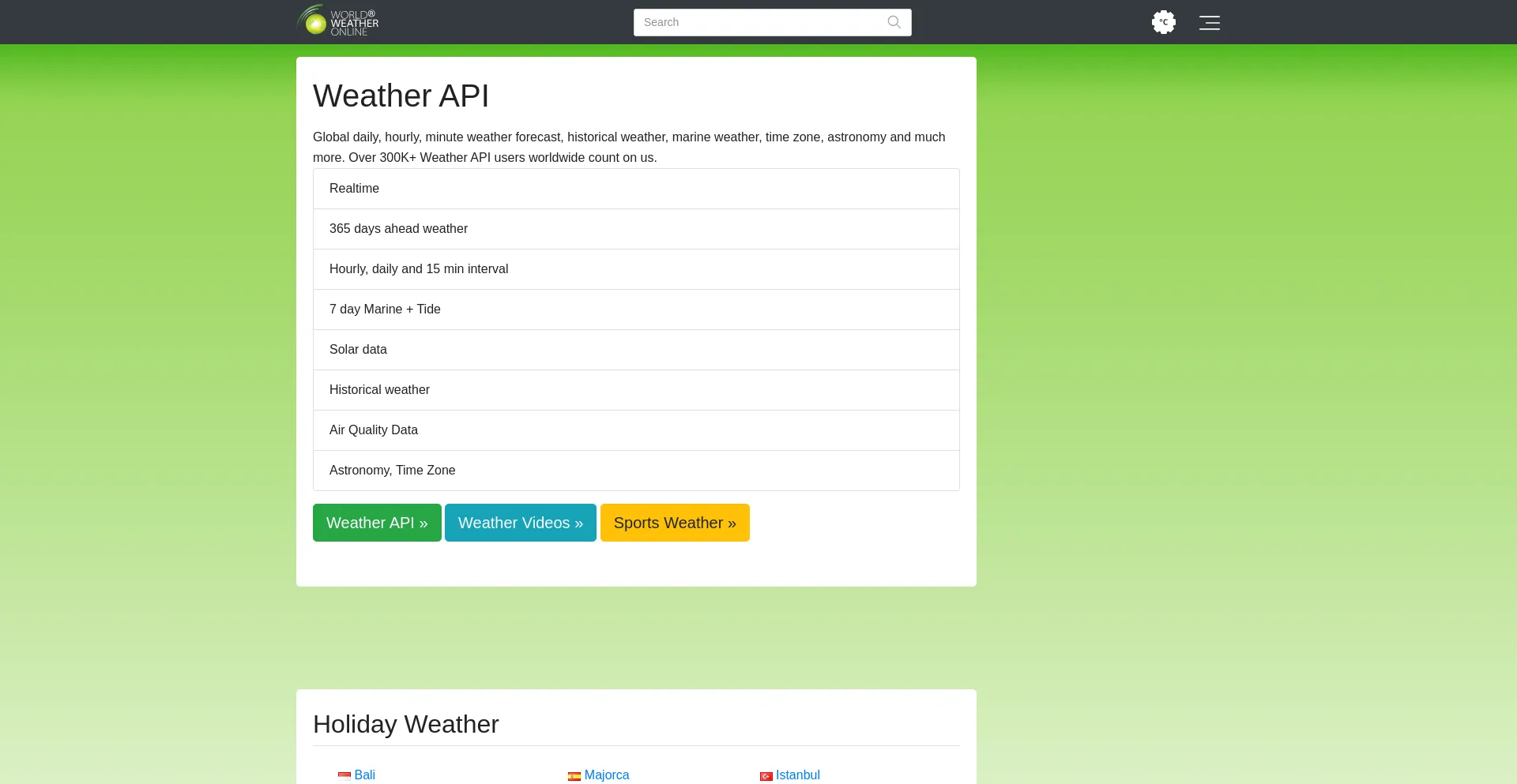 Screenshot of worldweatheronline.com homepage