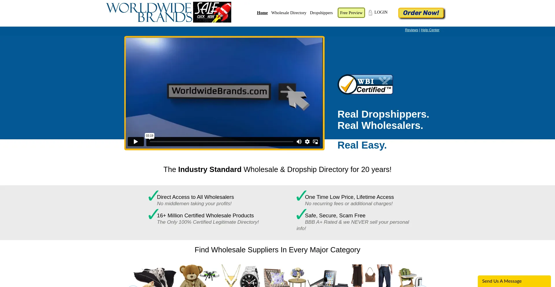 Screenshot of worldwidebrands.com homepage