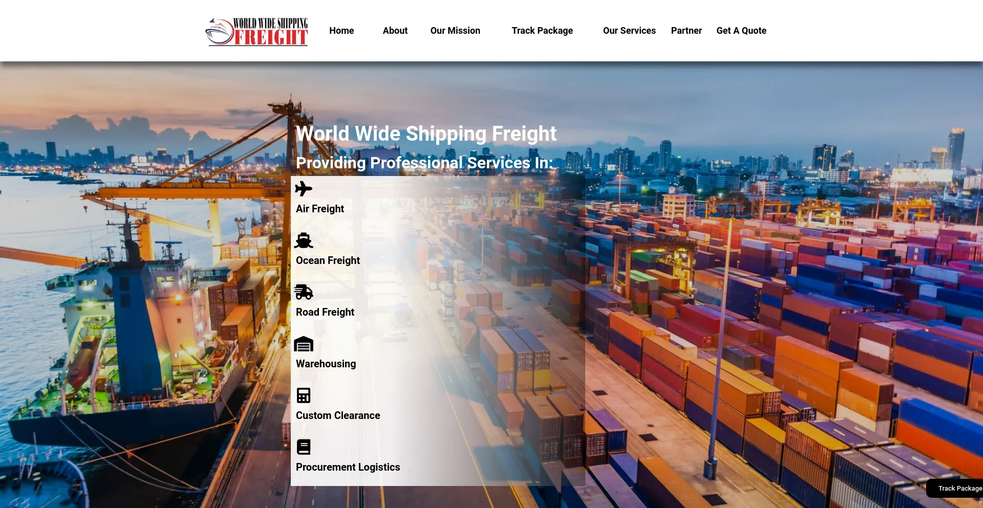 Screenshot of worldwideshippingfreight.com homepage