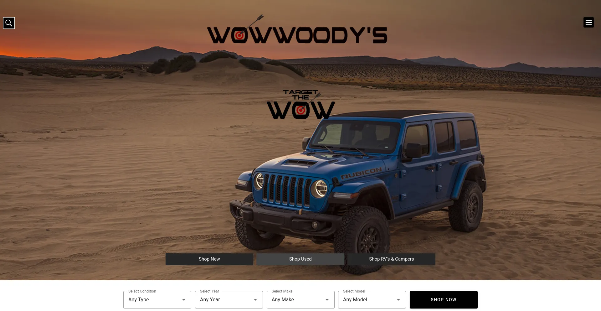 Screenshot of wowwoodys.com homepage