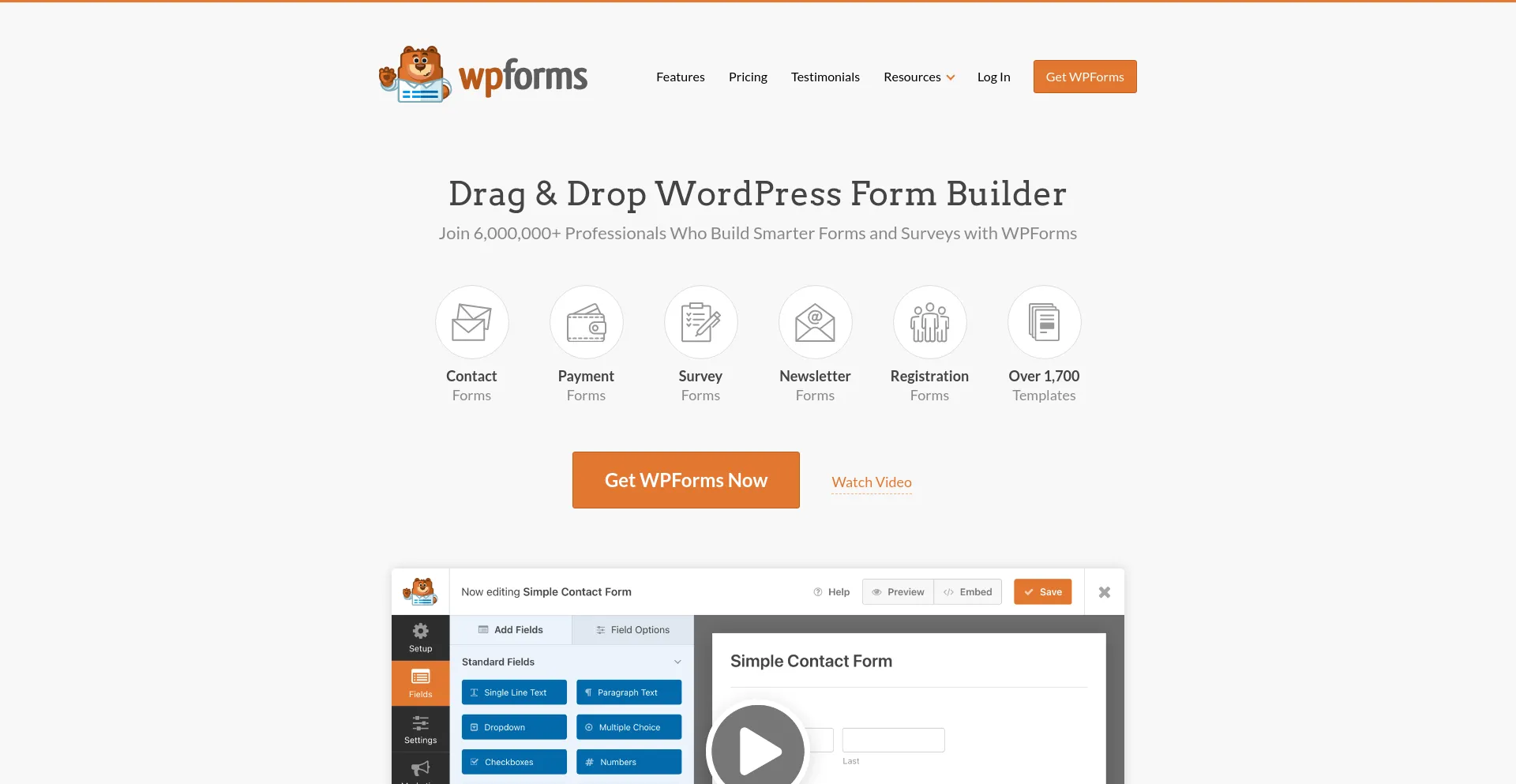 Screenshot of wpforms.com homepage