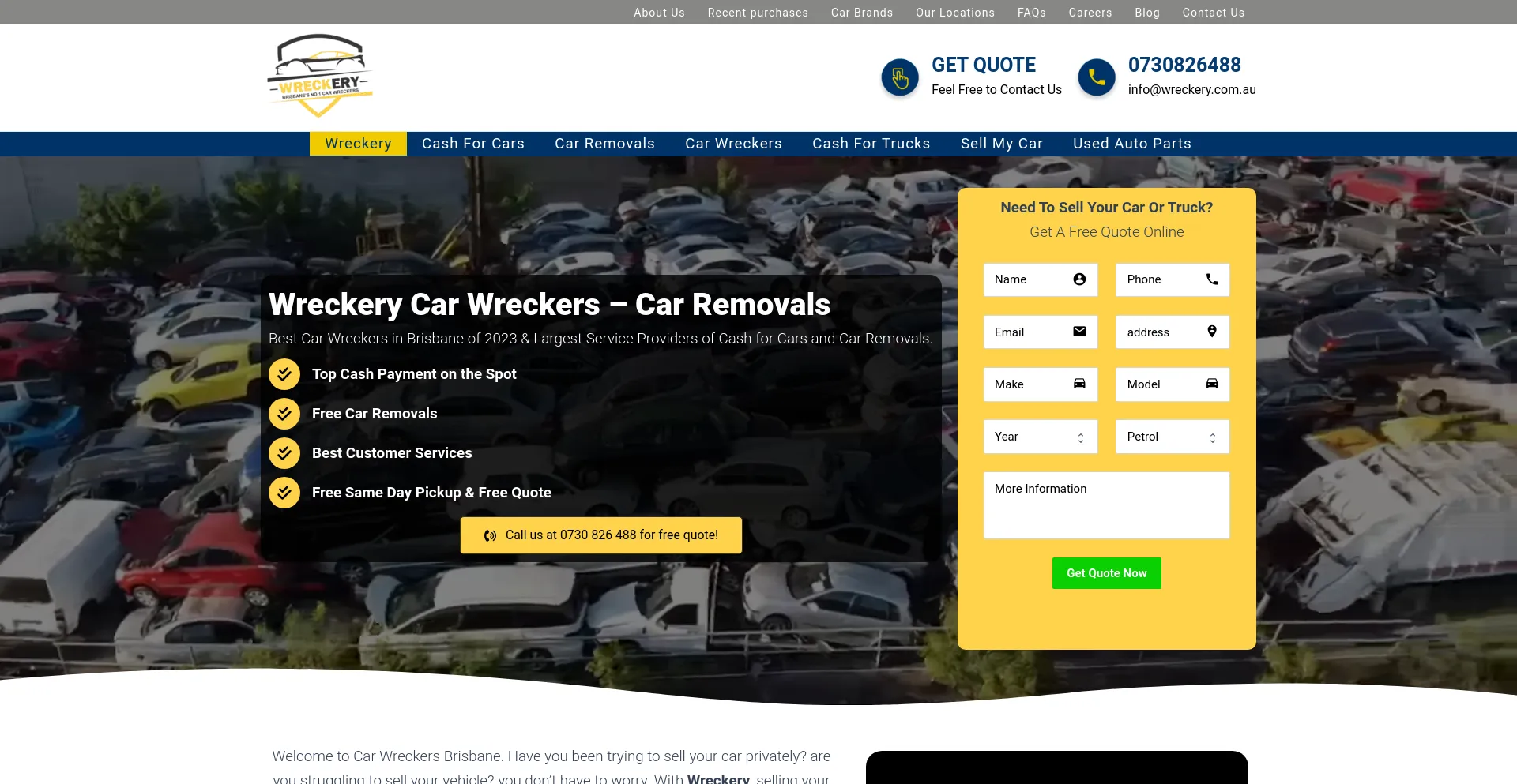 Screenshot of wreckery.com.au homepage