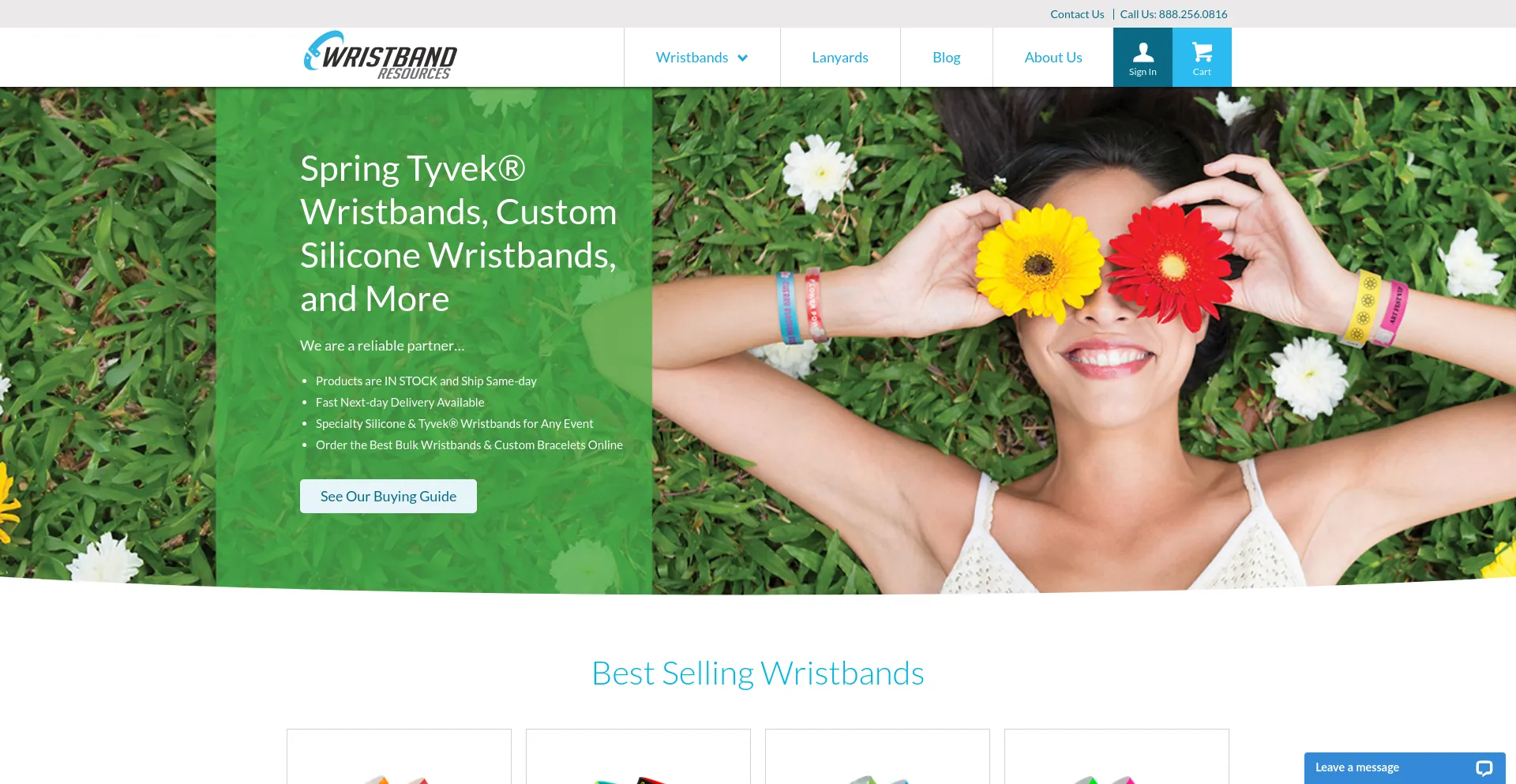 Screenshot of wristband.com homepage