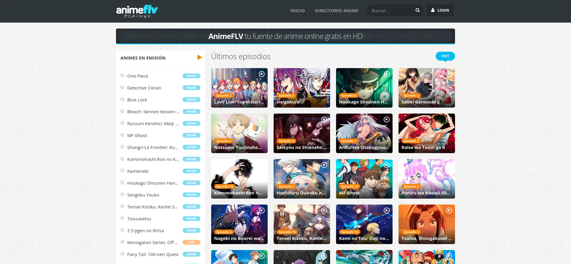 Screenshot of www3.animeflv.net homepage