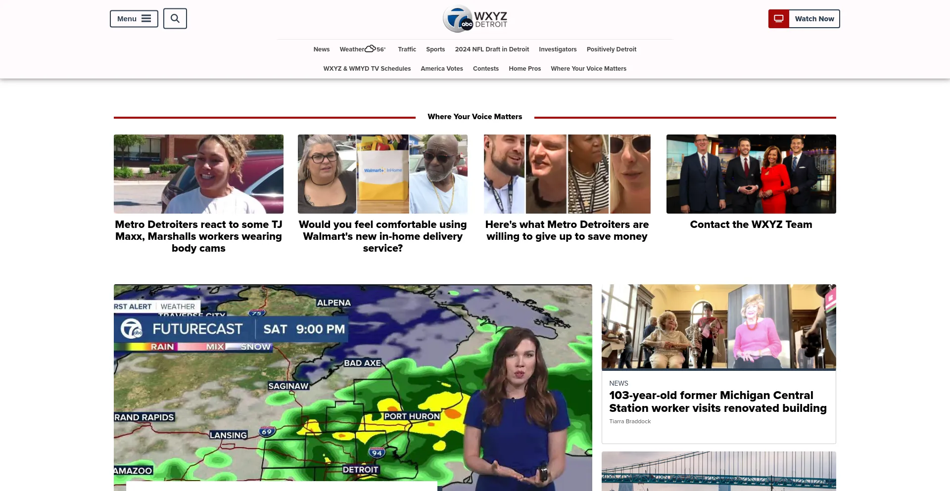 Screenshot of wxyz.com homepage