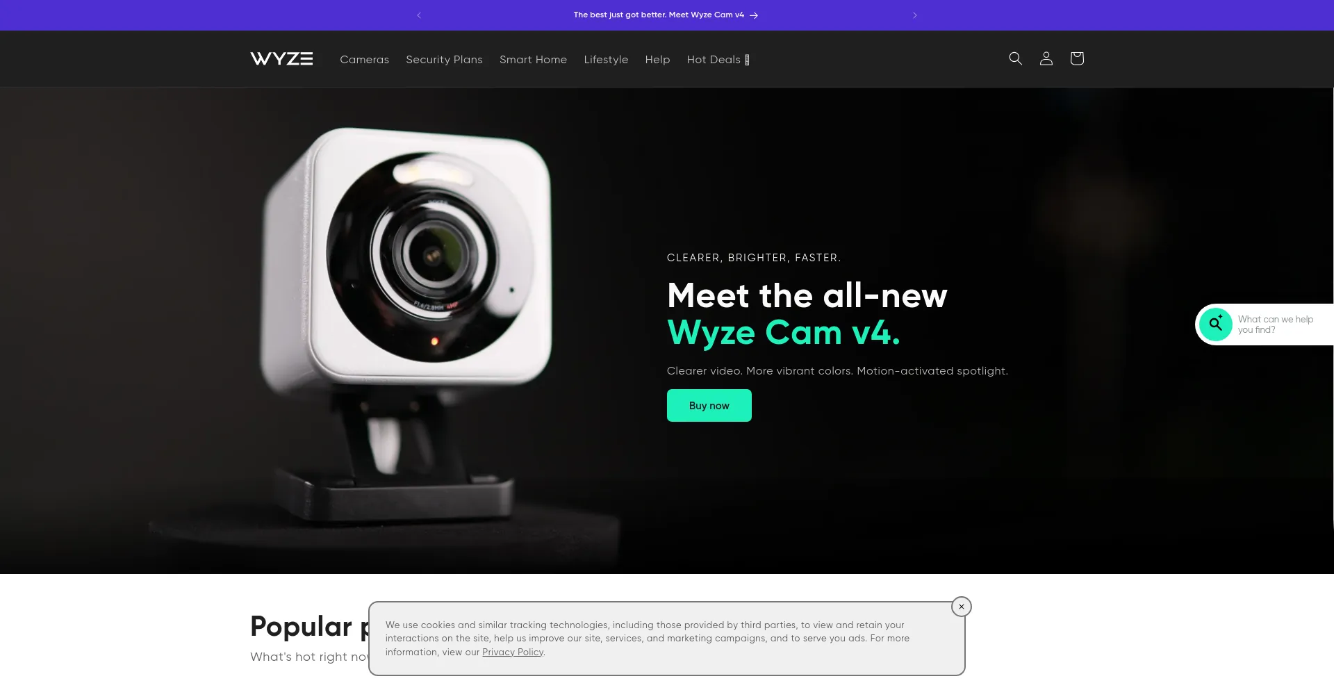 Screenshot of wyze.com homepage