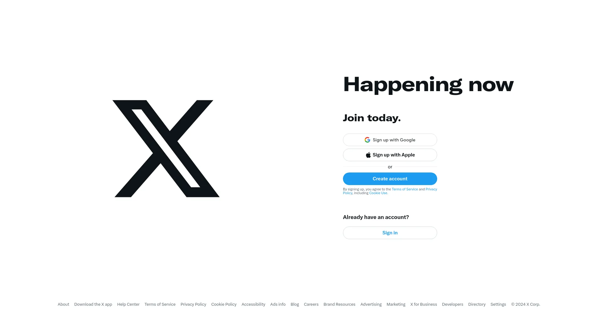 Screenshot of x.com homepage