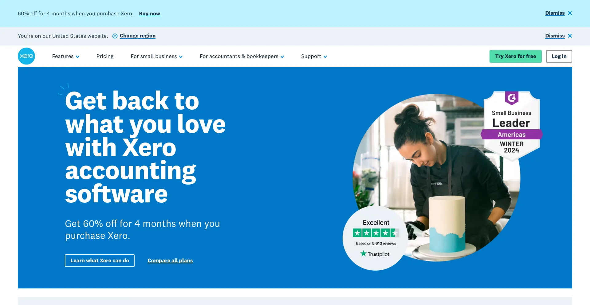 Screenshot of xero.com homepage