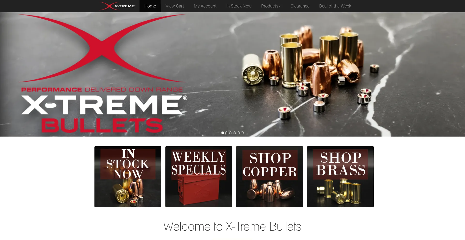 Screenshot of xtremebullets.com homepage