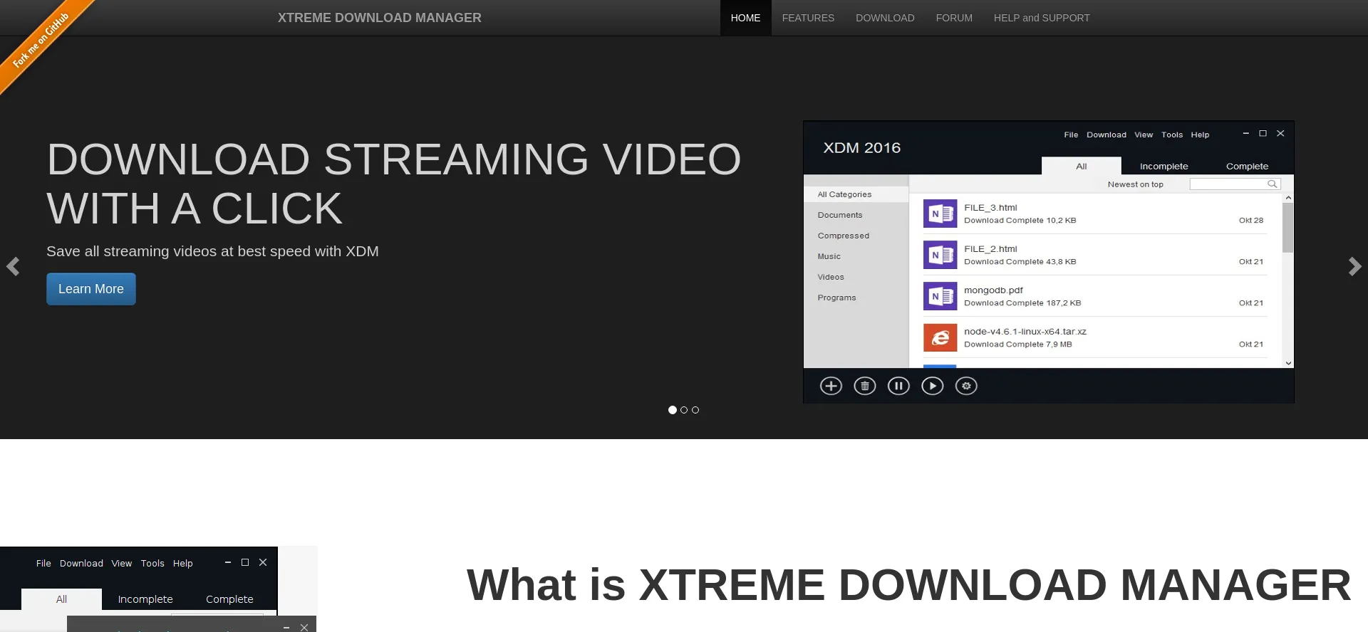 Screenshot of xtremedownloadmanager.com homepage