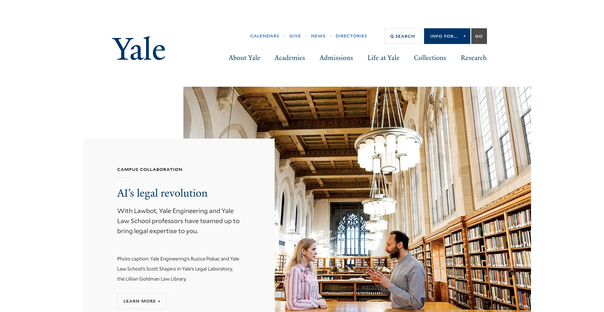 Screenshot of yale.edu homepage