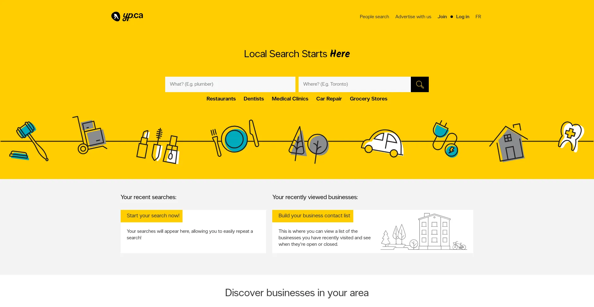 Screenshot of yellowpages.ca homepage