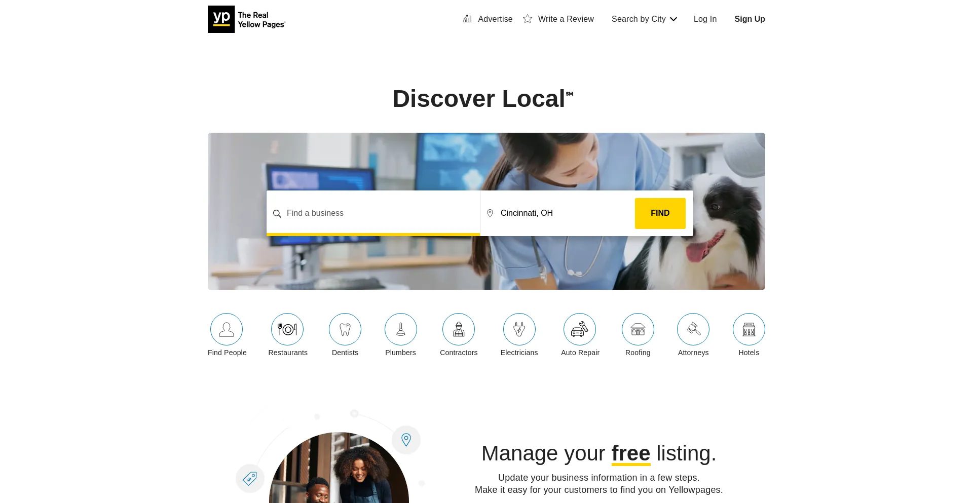 Screenshot of yellowpages.com homepage