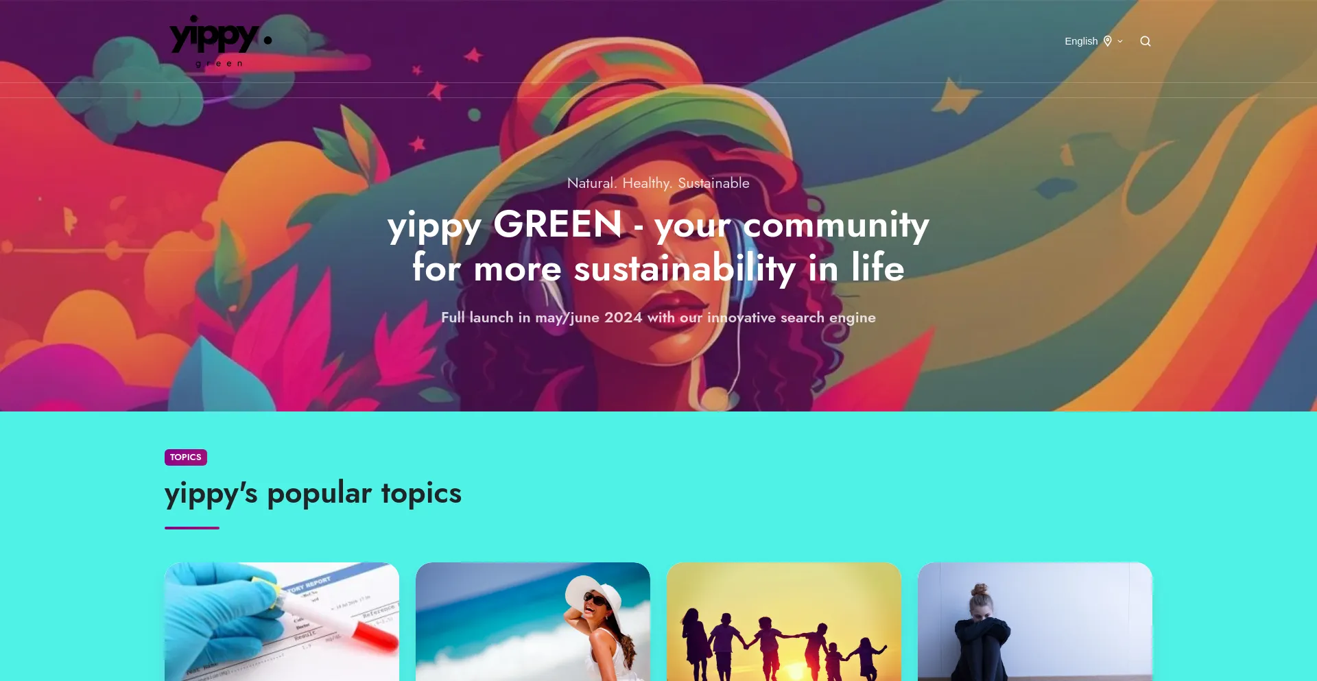 Screenshot of yippy.green homepage