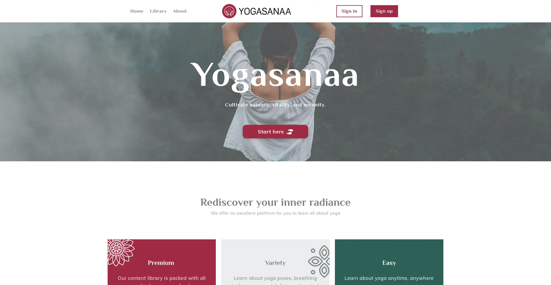 Screenshot of yogasanaa.com homepage