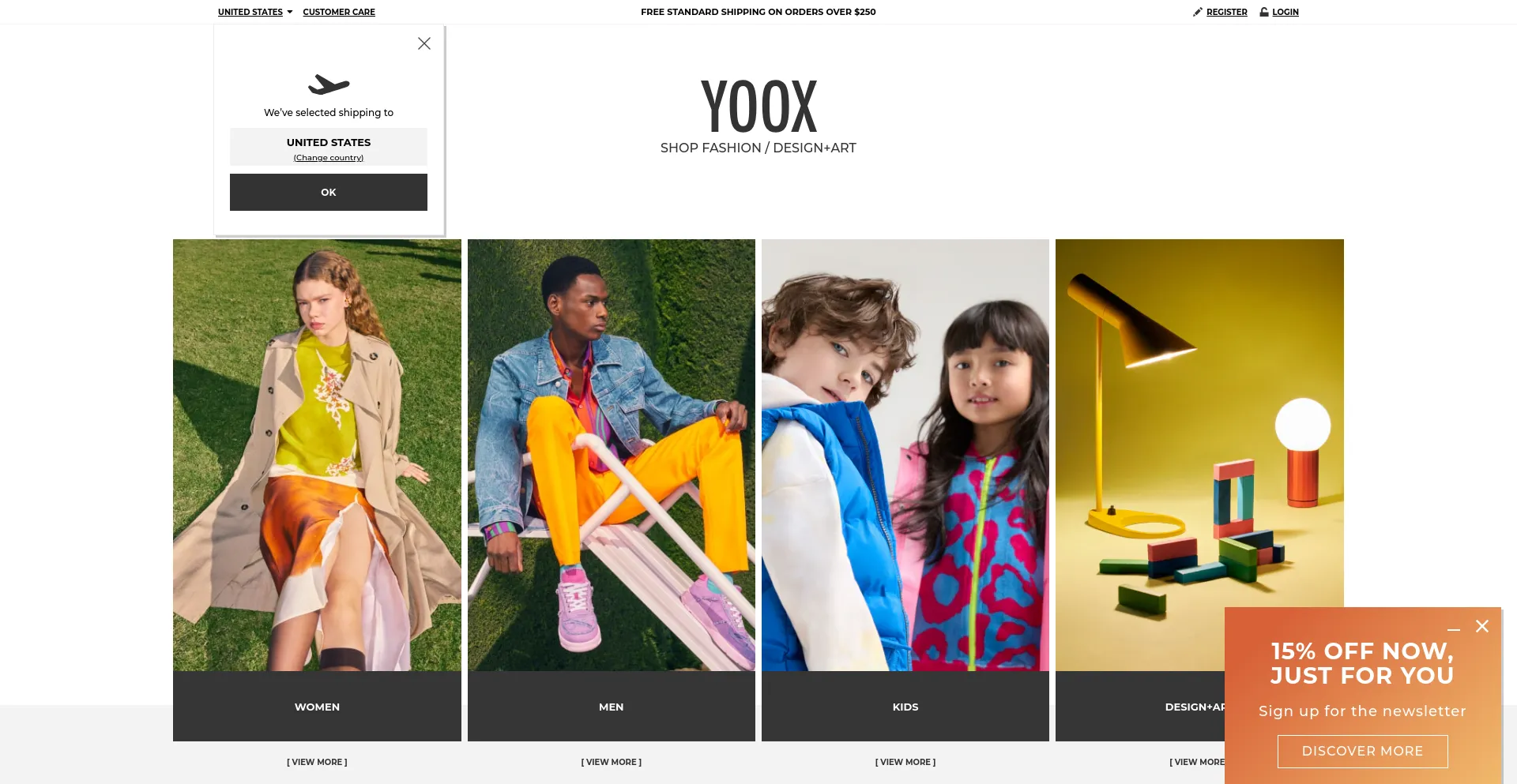 Screenshot of yoox.com homepage