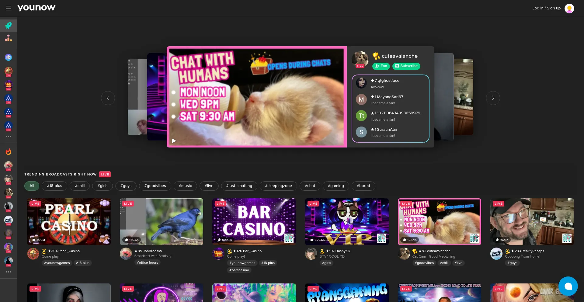 Screenshot of younow.com homepage