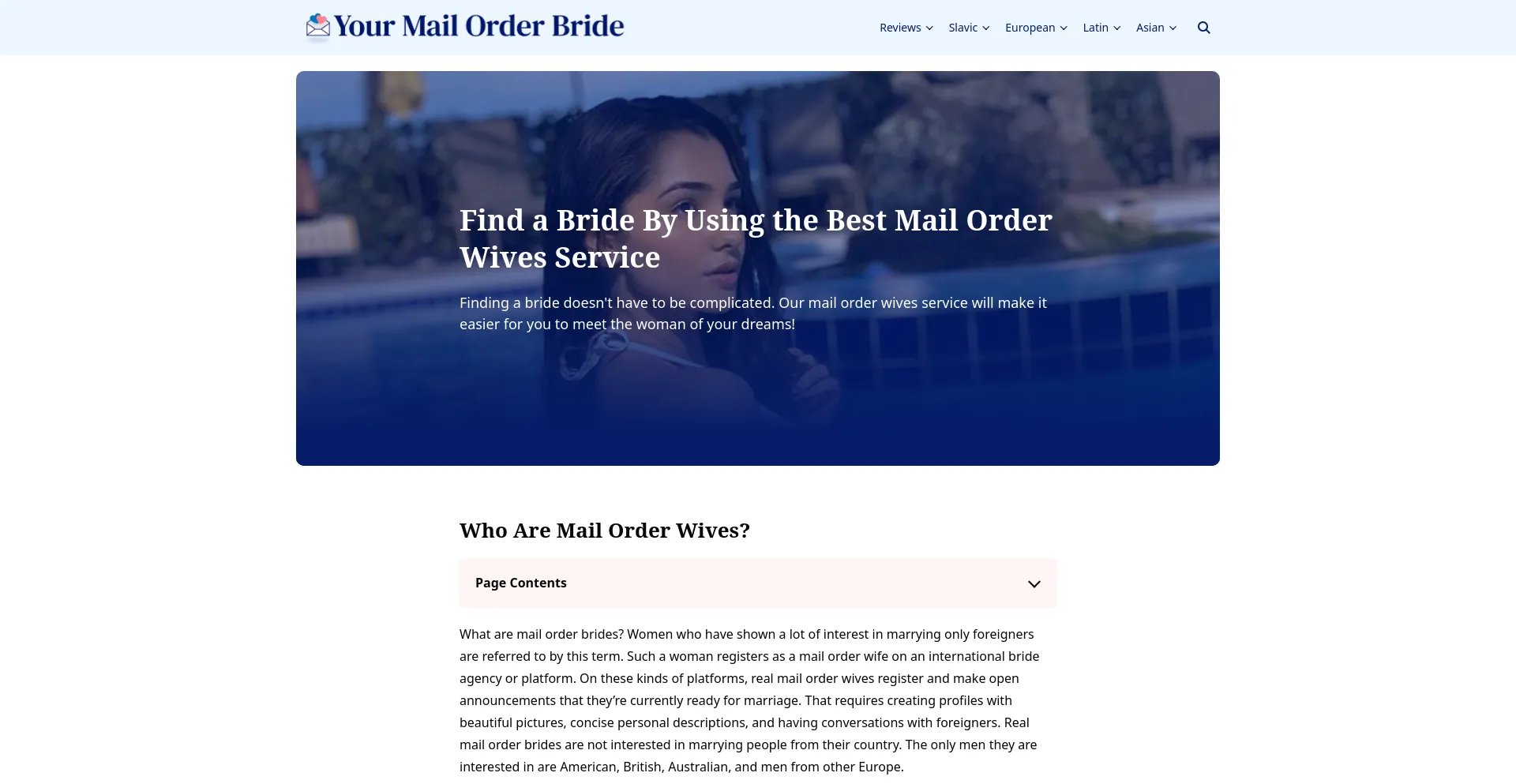 Screenshot of yourmailorderbride.com homepage