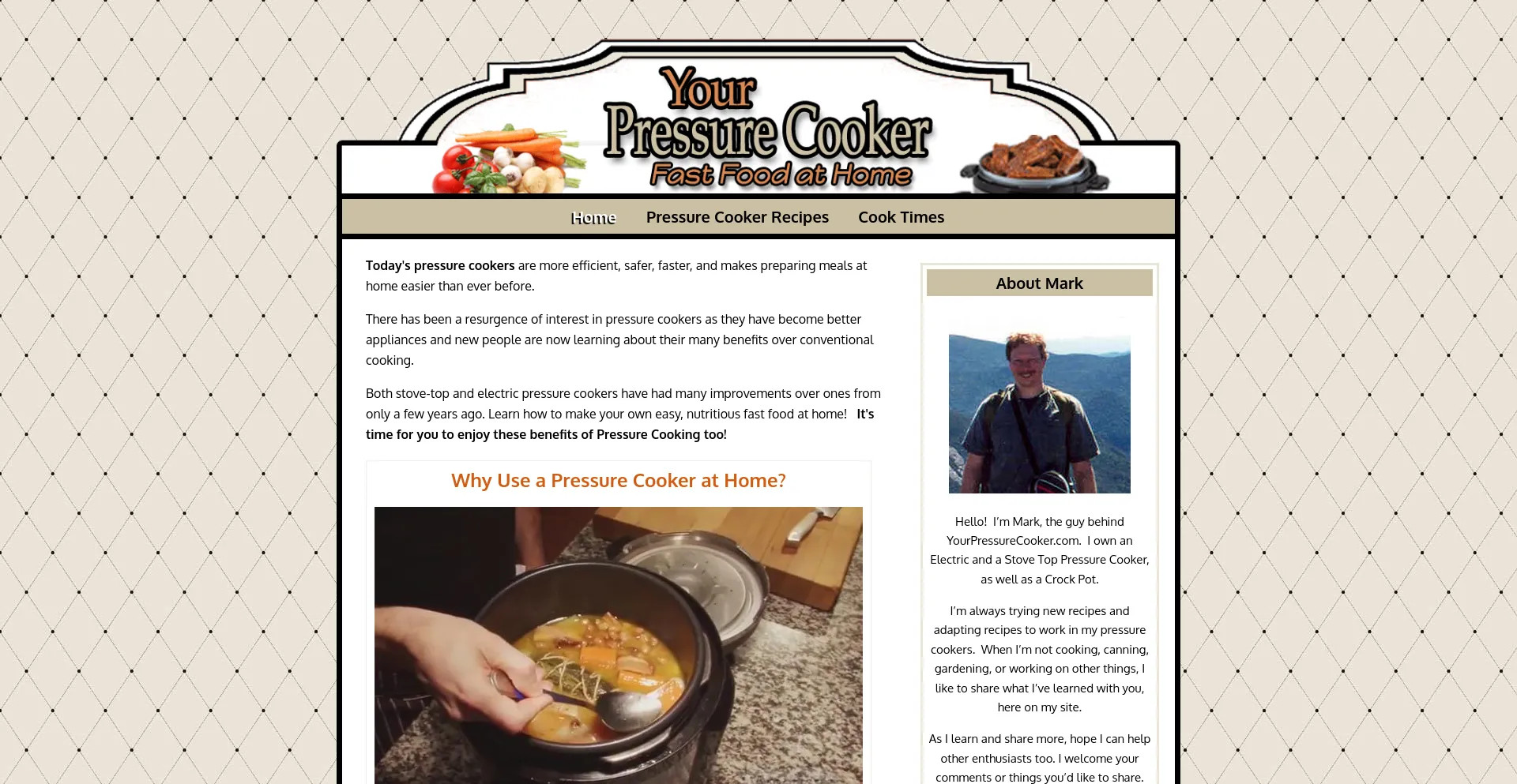 Screenshot of yourpressurecooker.com homepage