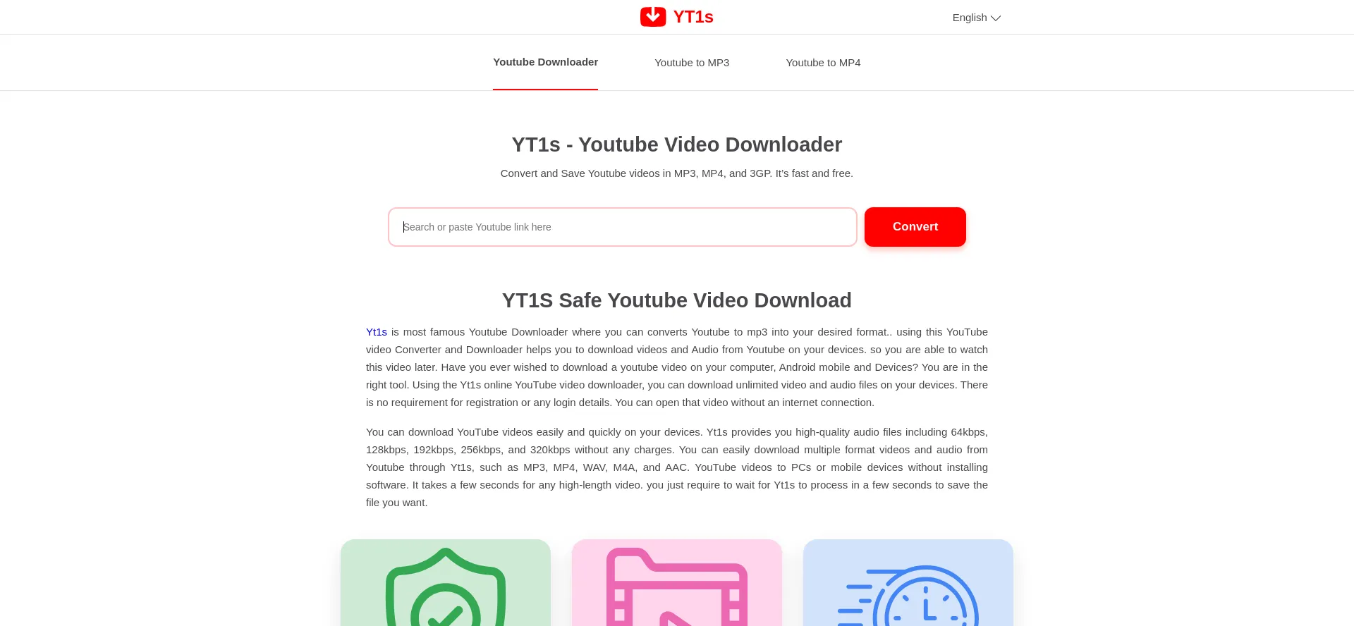 Screenshot of yt1s.is homepage