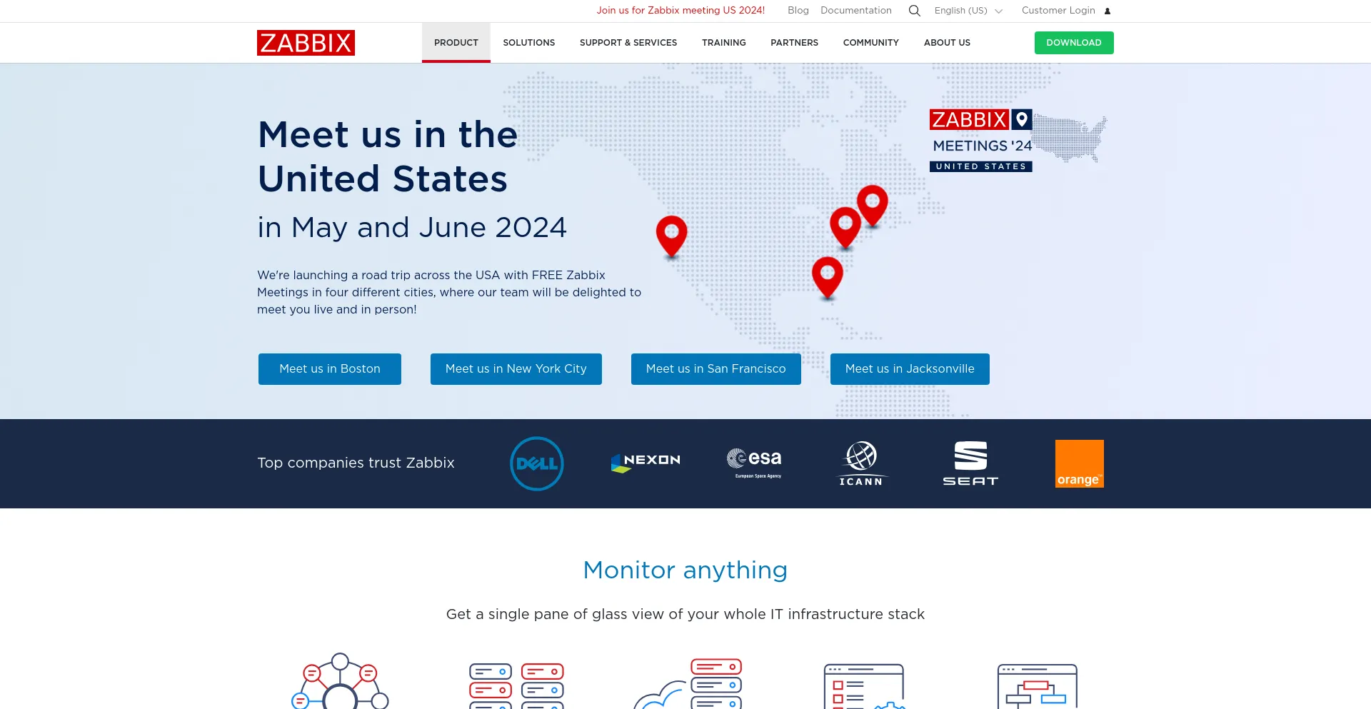 Screenshot of zabbix.com homepage