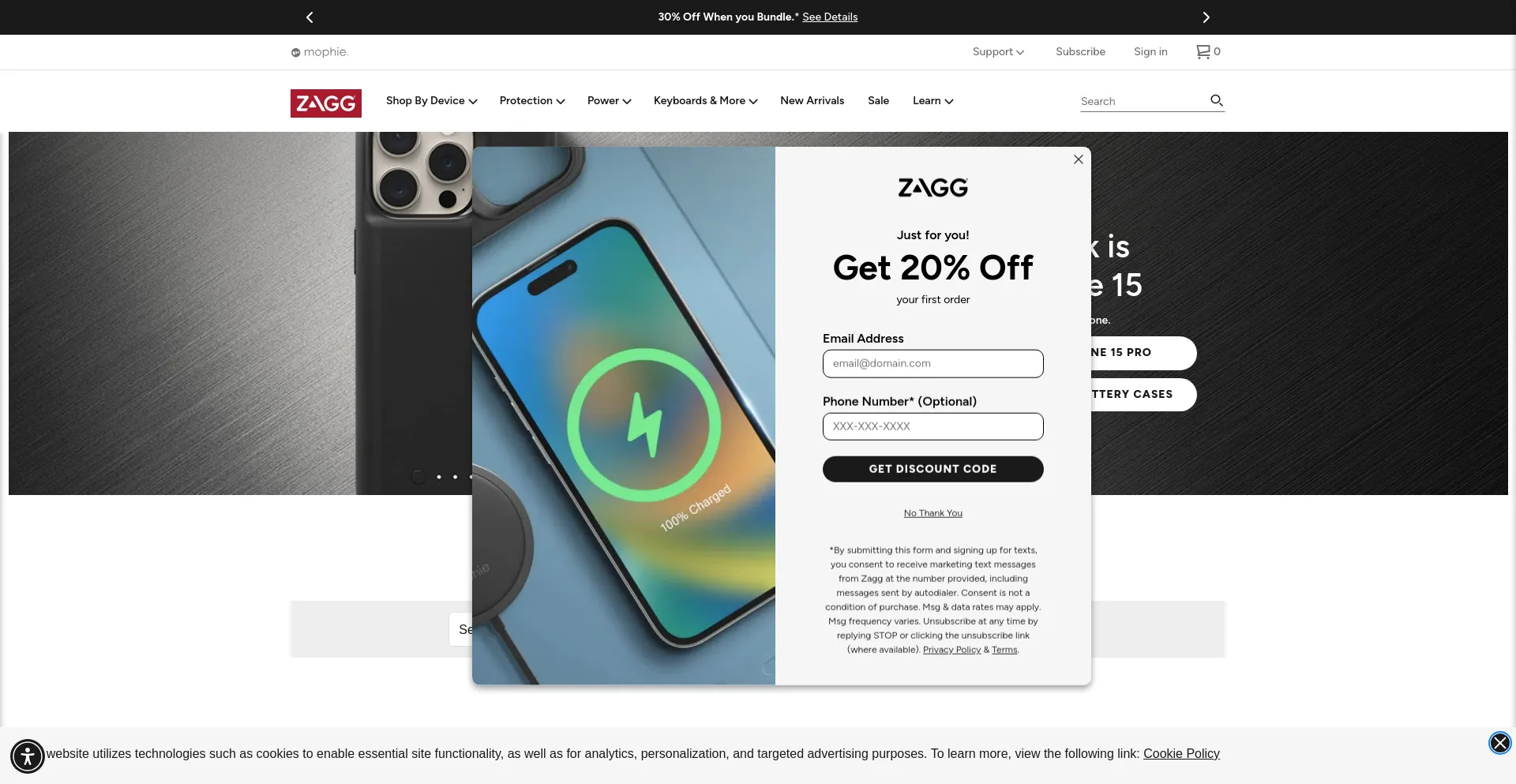 Screenshot of zagg.com homepage