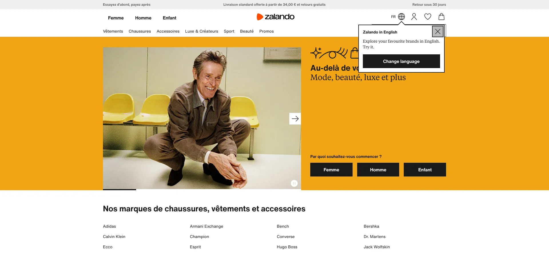 Screenshot of zalando.fr homepage