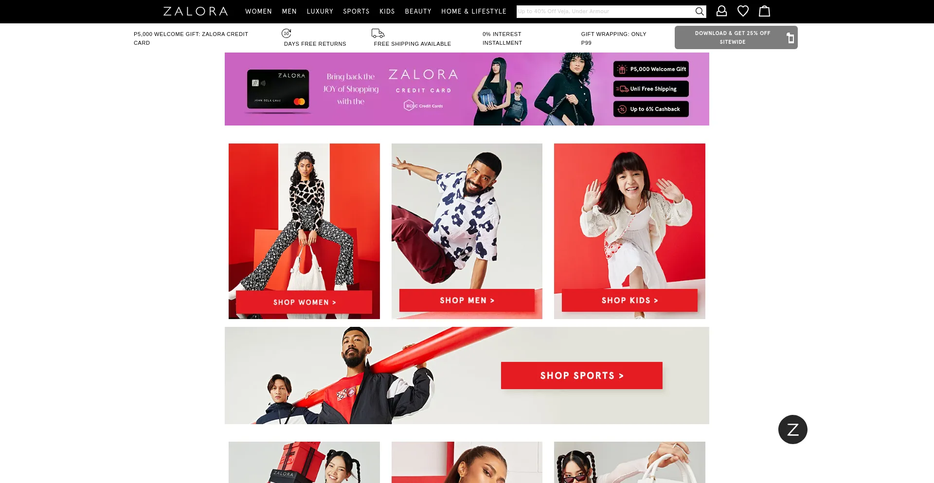 Screenshot of zalora.com.ph homepage