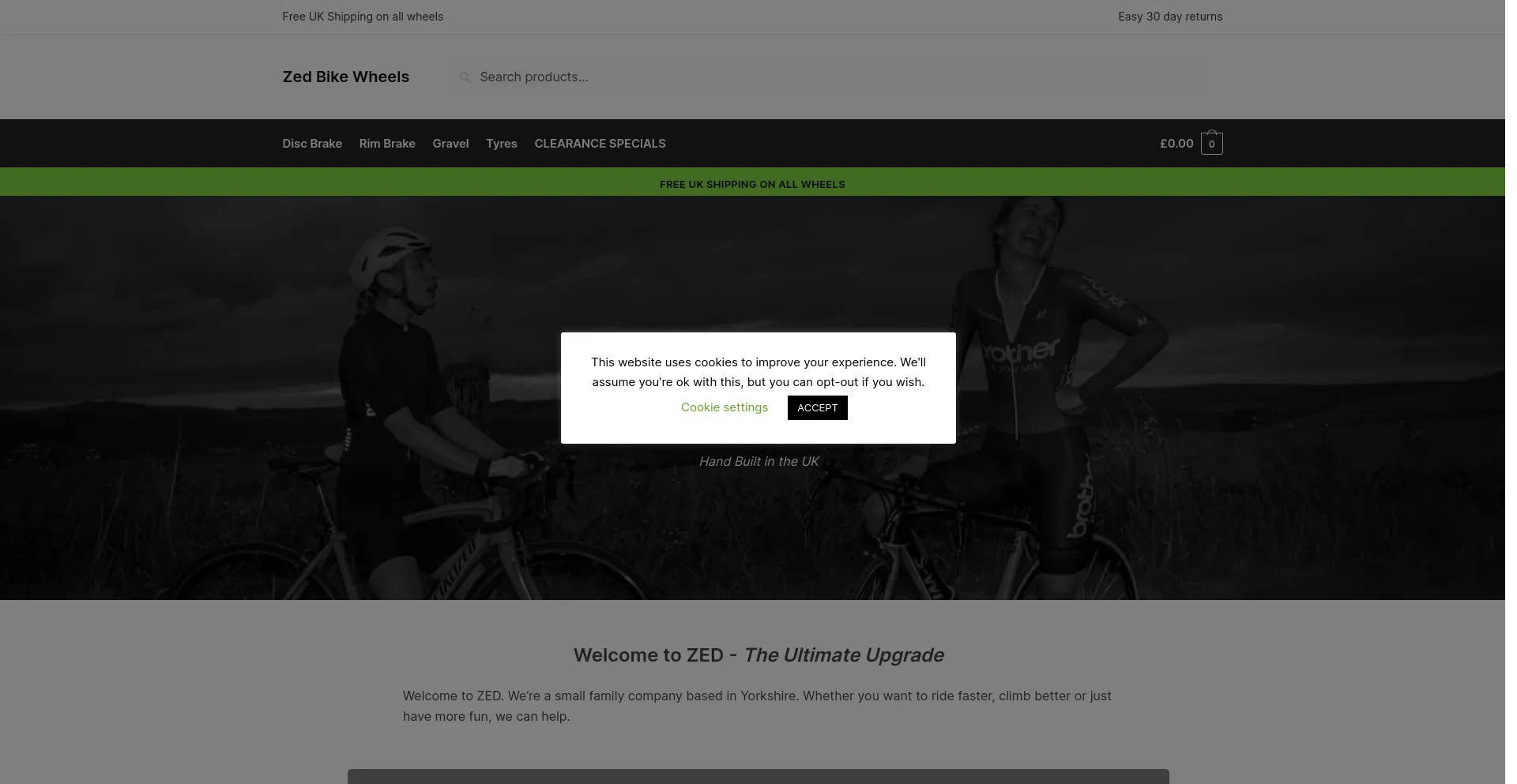 Screenshot of zedbikewheels.com homepage