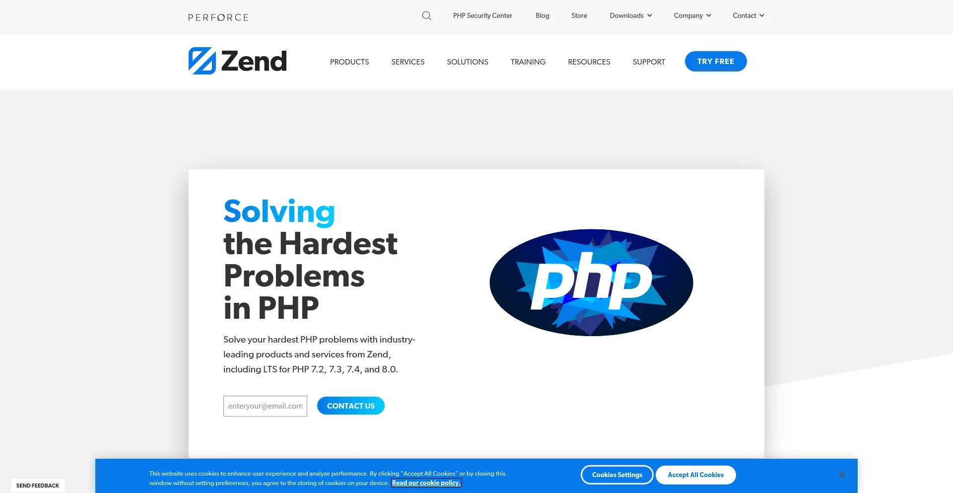 Screenshot of zend.com homepage