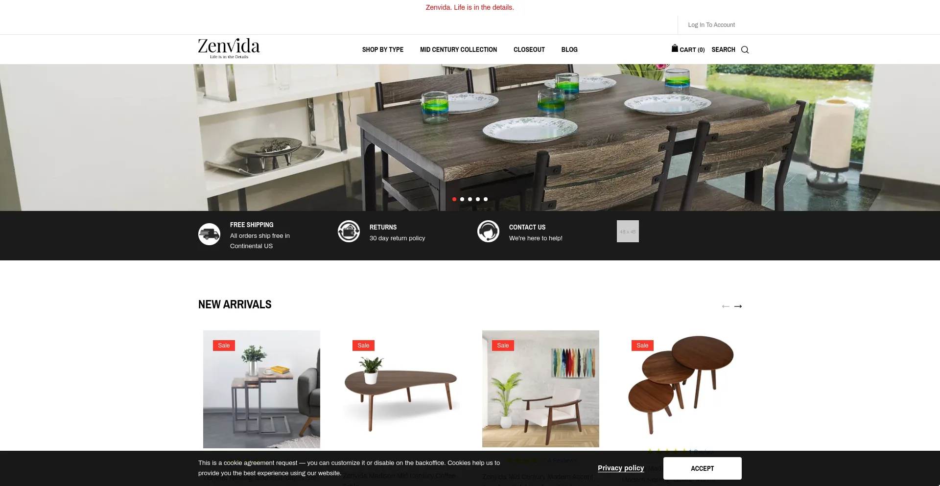 Screenshot of zenvidahome.com homepage