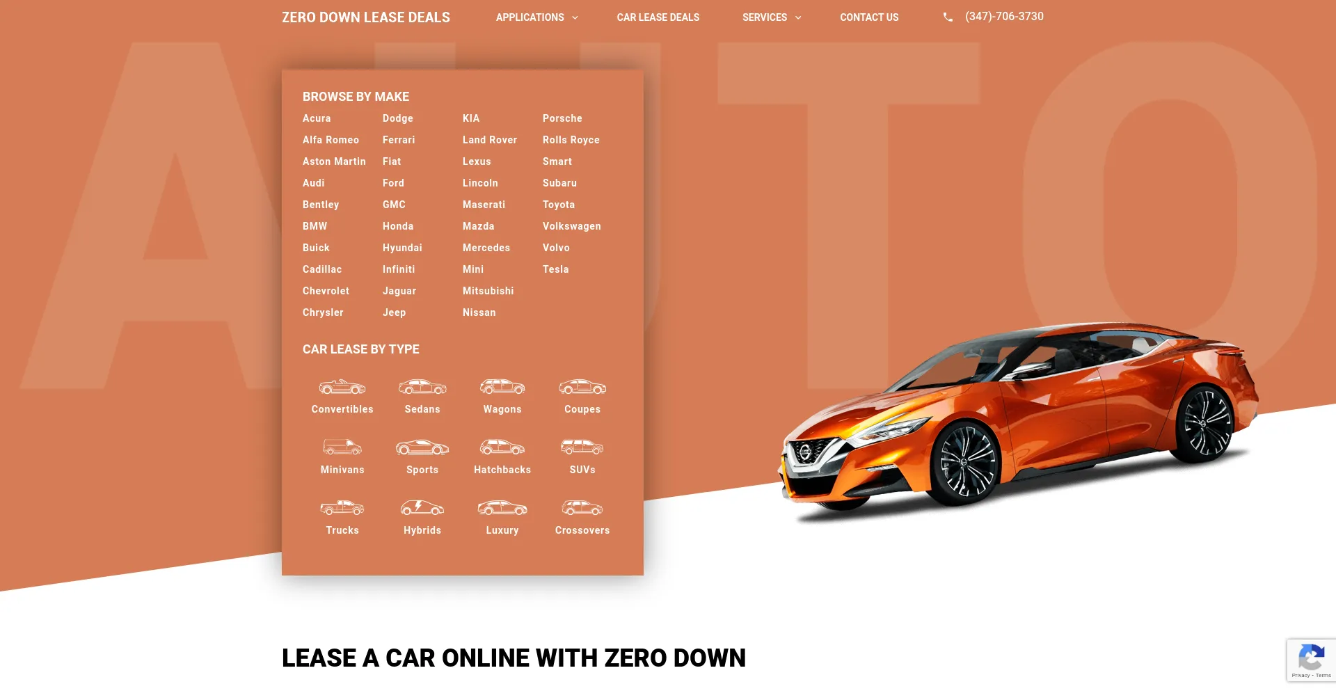 Screenshot of zerodownleasedeals.com homepage