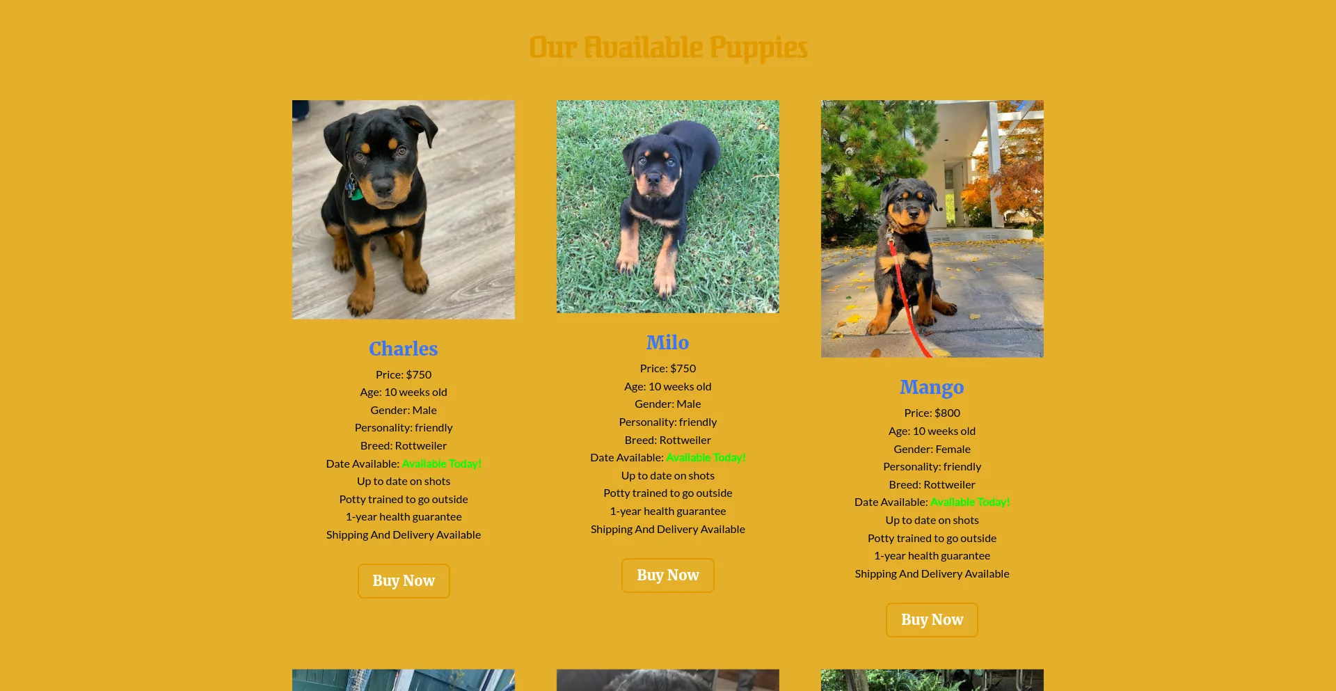 Screenshot of zionrottweilers.com homepage