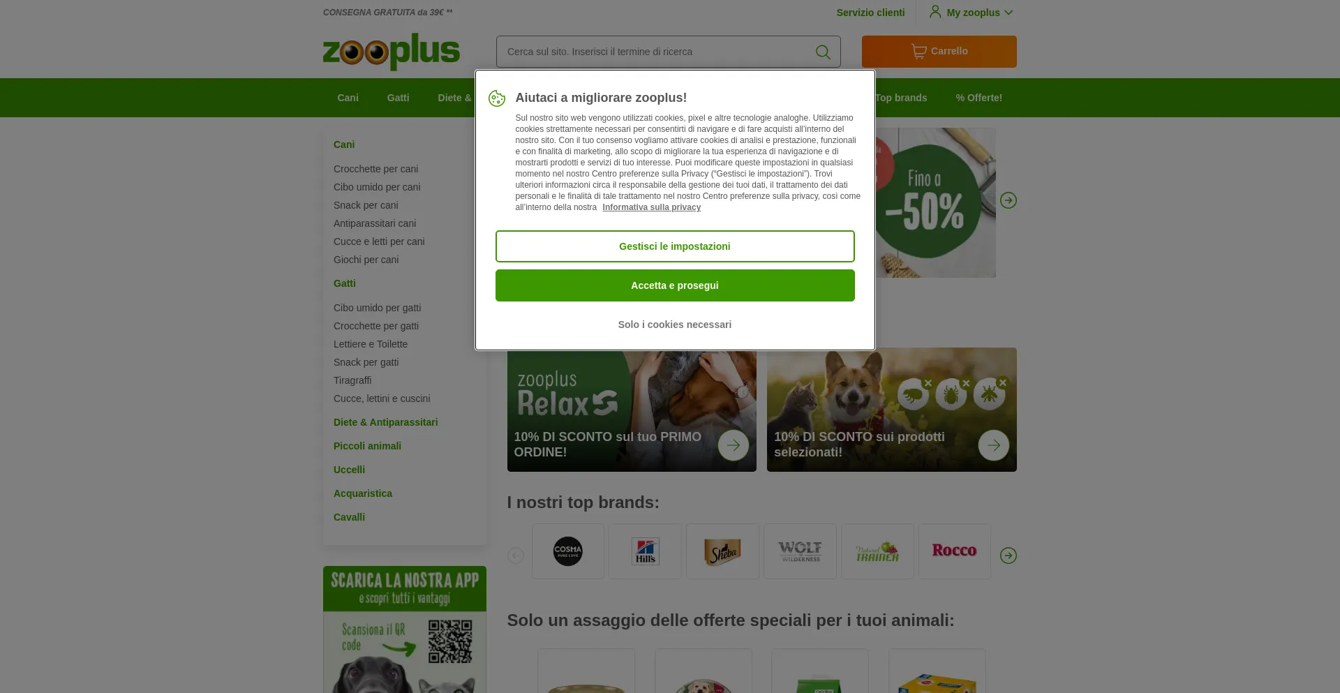 Screenshot of zooplus.it homepage