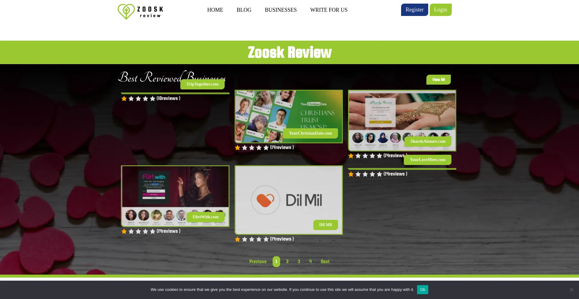 Screenshot of zooskreview.com homepage