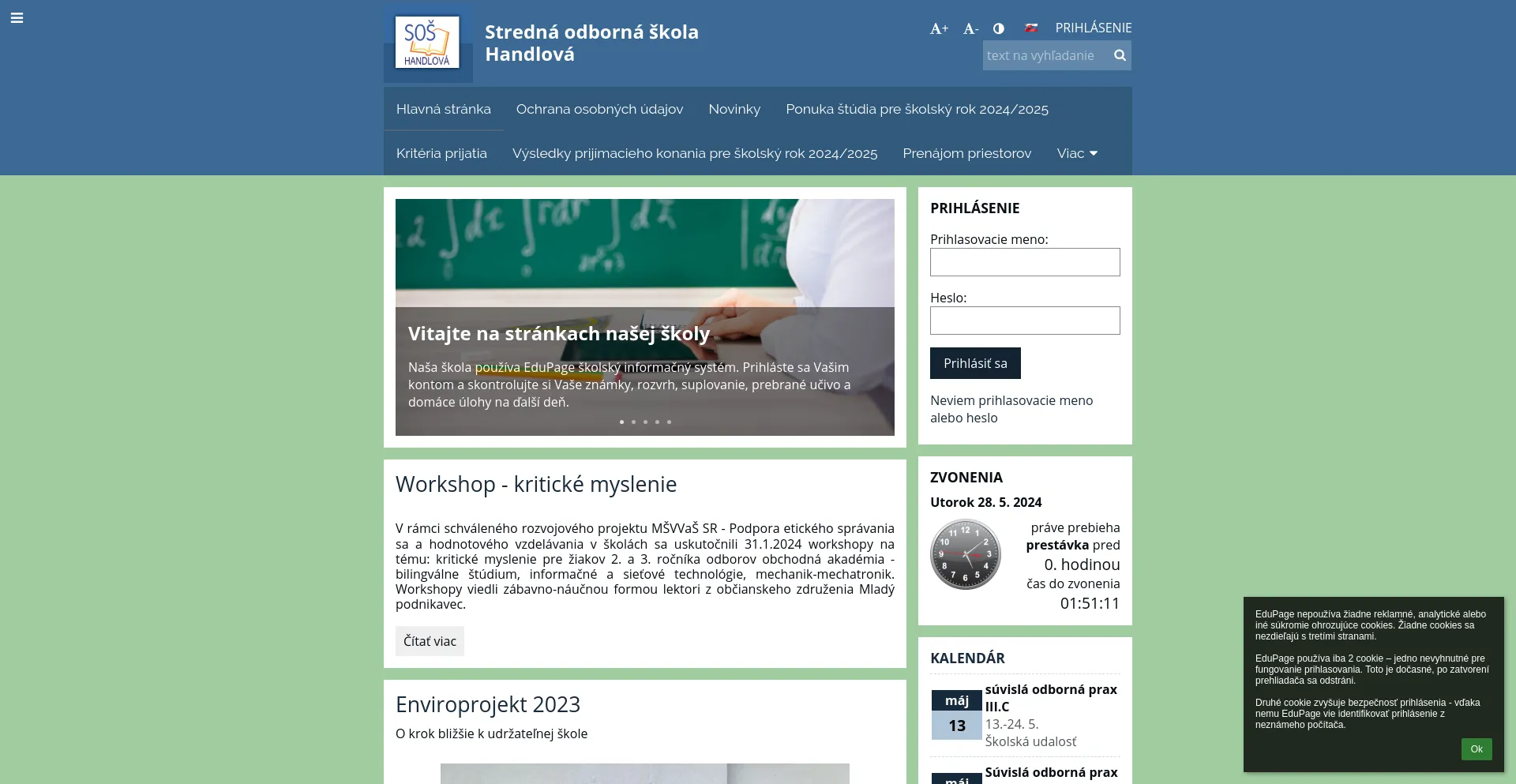 Screenshot of zssosha.edupage.org homepage